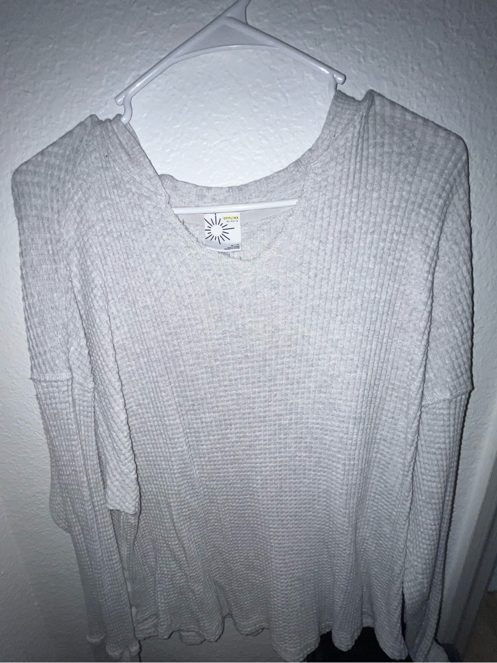 aerie Light Gray Waffle Knit Long Sleeve Sweater